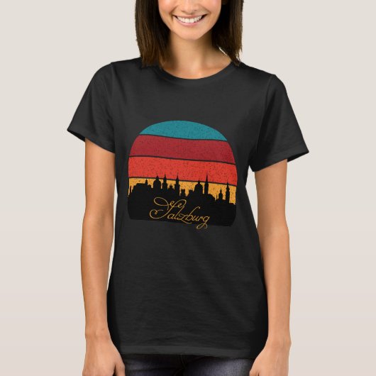 ザルツブルク アルプス レトロ サンセット 旅行 Tシャツ (正面)