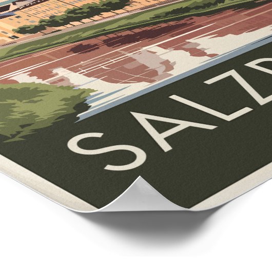 ザルツブルグオーストリアイラストレーショントラベルアートヴィンテージ ポスター (角)