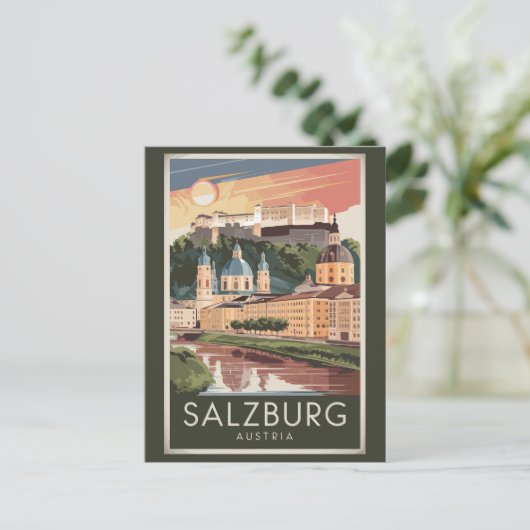 ザルツブルグオーストリアイラストレーショントラベルアートヴィンテージ ポストカード (スタンド正面)