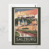 ザルツブルグオーストリアイラストレーショントラベルアートヴィンテージ ポストカード (正面/裏面)