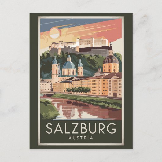 ザルツブルグオーストリアイラストレーショントラベルアートヴィンテージ ポストカード (正面)