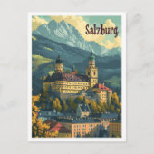 ザルツブルグオーストリアヴィンテージアートトラベルイラストレーション ポストカード (正面)