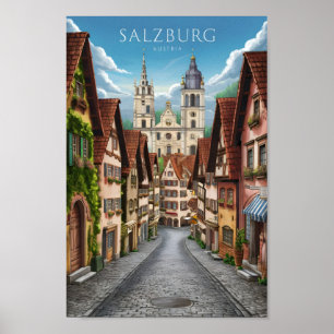 ザルツブルグオーストリアヴィンテージアート有名な旅行プレイス ポスター