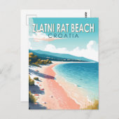ザルトニラットビーチクロアチアトラベルアートヴィンテージ ポストカード (正面/裏面)
