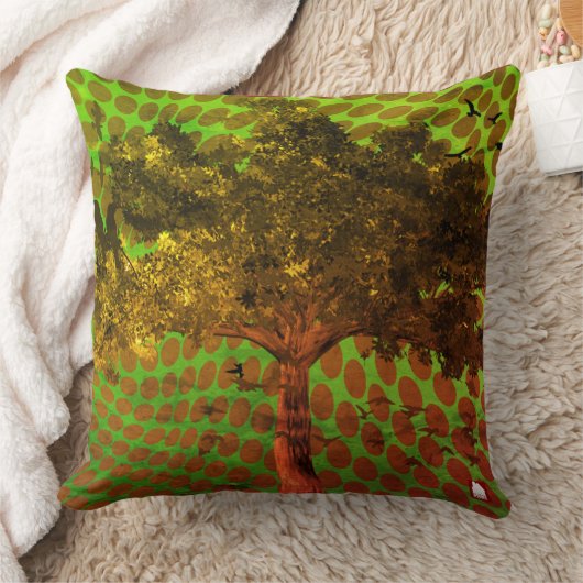 ザルマキシホームグリーンレッド抽象芸術ツリー装飾用クッション クッション (ブランケット)