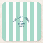 ザレイクハウスカスタムクレストグリーン航海のストライプ スクエアペーパーコースター (正面)