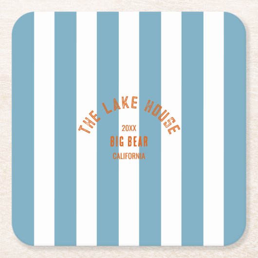 ザレイクハウスカスタムホテルクレストブルー航海のストライプ スクエアペーパーコースター (正面)