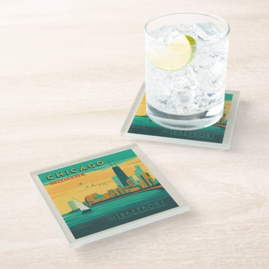 ザレイクフロント |イリノイ州シカゴ ガラスコースター (アングル)