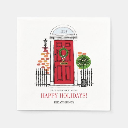 ザレッドホリデークリスマスドア紙ナプキンス スタンダードカクテルナプキン (正面)