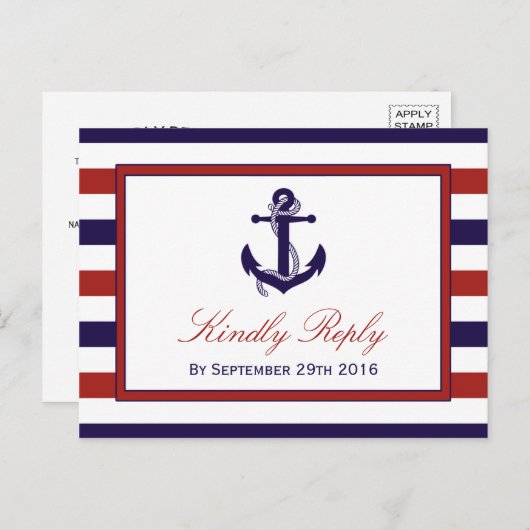 ザレッド&ネイビー航海のいかり結婚ズコレクション インビテーションポストカード (正面/裏面)