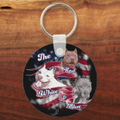 ザレッド、ホワイト、ブルーのピットブル犬 キーホルダー (正面)