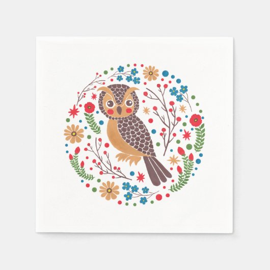 ザレトロ角フクロウ スタンダードカクテルナプキン (正面)