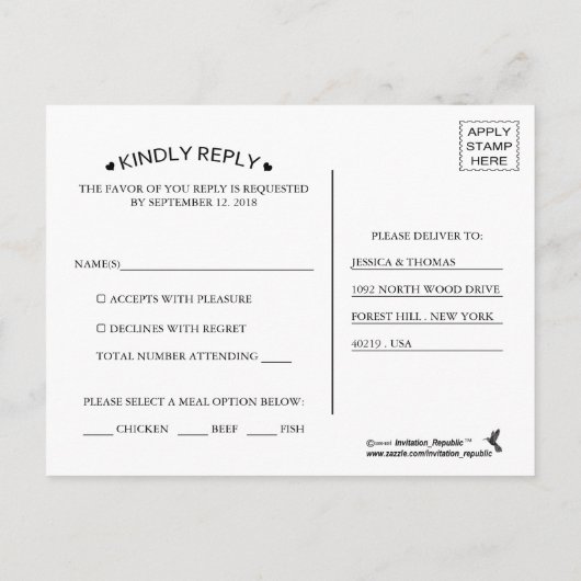 ザロマンスイン開花結婚ズコレクション インビテーションポストカード (裏面)