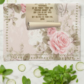 ザロードズ祈りの言葉キッチンタオルピンクのバラ キッチンタオル (折り畳み)