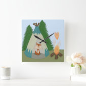 ザローンキツネイラストレーション スクエア壁時計 (ホーム)