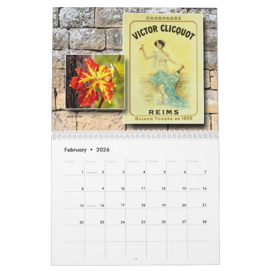 ザワインウォールカレンダー – ワインウェインヴィンテージ カレンダー (2月 2026)