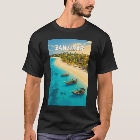 ザンジバル タンザニア イラスト 旅行 アート ヴィンテージ Tシャツ (正面)