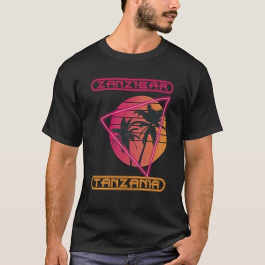 ザンジバル タンザニア レトロ ヤシの木 海 旅行 S Tシャツ (正面)