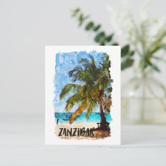 ザンジバーアフリカ熱帯ビーチ旅行 ポストカード (スタンド正面)
