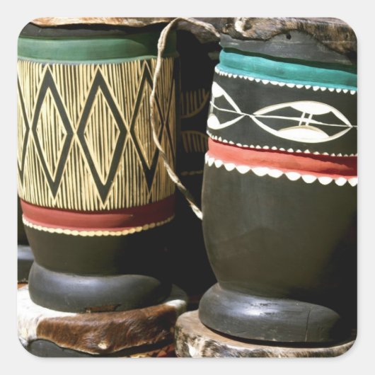 ザンビアのリビングストン手彫りドラム スクエアシール (正面)