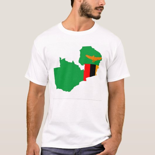 ザンビアの国旗の地図の形の記号 Tシャツ (正面)
