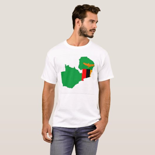 ザンビアの国旗の地図の形の記号 Tシャツ (正面フル)