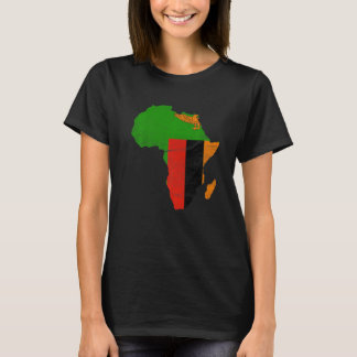 ザンビアの旗 アフリカ大陸のシルエット ザンビア出身者へのギフト Tシャツ