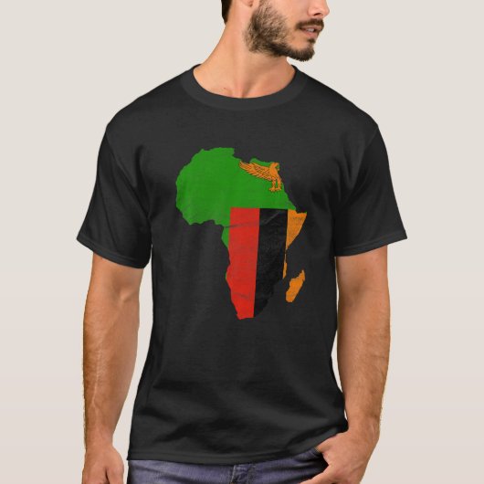 ザンビアの旗 アフリカ大陸のシルエット Z向けギフト Tシャツ (正面)