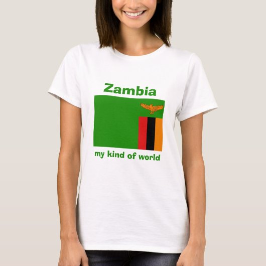 ザンビアの旗+地図+テキストTシャツ Tシャツ (正面)