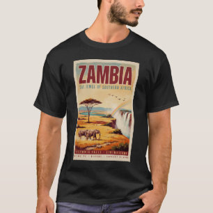 ザンビアの風景イラスト 旅行アート ヴィンテージ Tシャツ