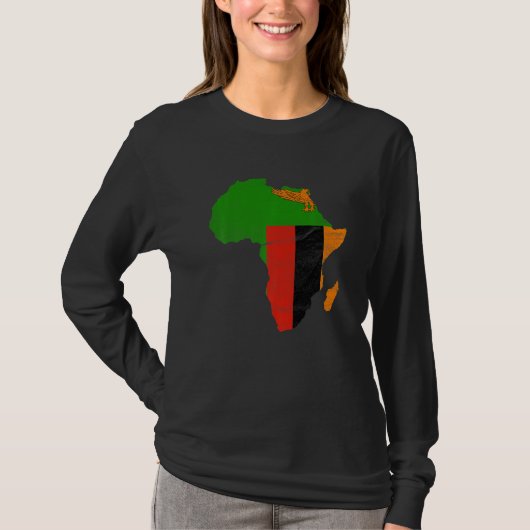 ザンビア国旗 アフリカ大陸 シルエット ザンビア人へのギフト Tシャツ (正面)