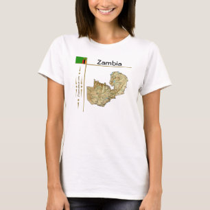 ザンビア地図フラグタイトルTシャツ Tシャツ
