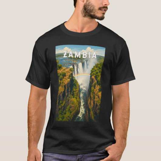 ザンビア イラスト 旅行 アート ヴィンテージ Tシャツ (正面)