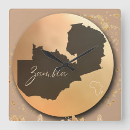 ザンビアxアフリカ スクエア壁時計