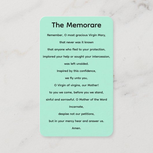 ザヴァージンメアリーメモリア祈りの言葉カード 名刺 (裏面)