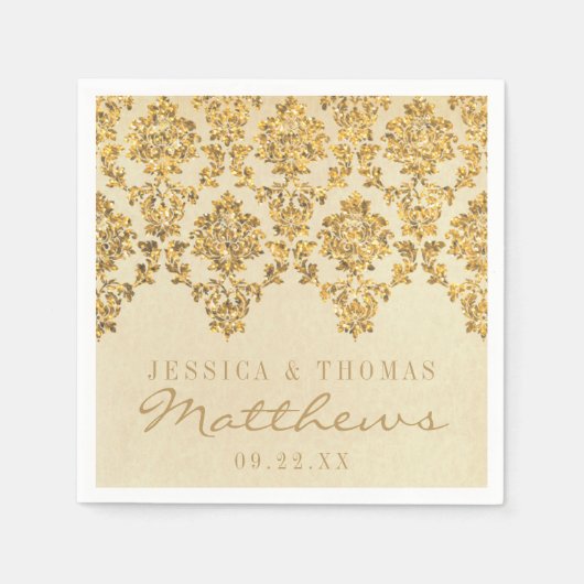 ザヴィンテージグラム金ゴールドダマスクウェディングコレクション スタンダードカクテルナプキン (正面)