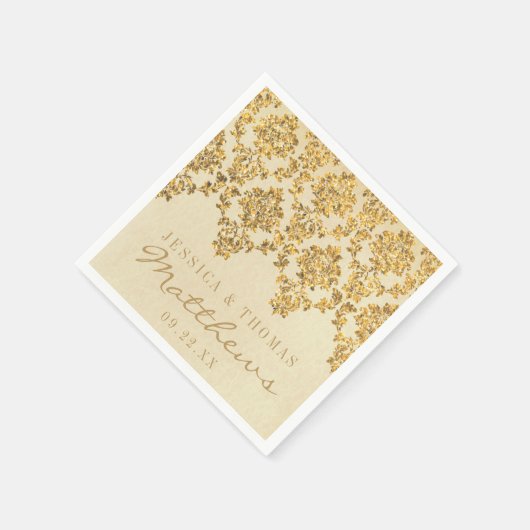 ザヴィンテージグラム金ゴールドダマスクウェディングコレクション スタンダードカクテルナプキン (角)