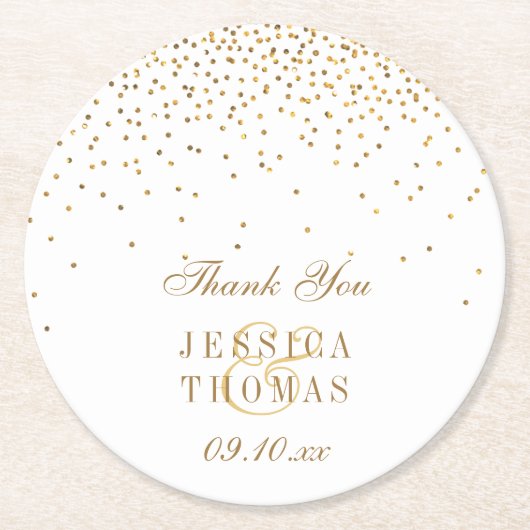 ザヴィンテージグラム金ゴールド結婚紙吹雪コレクション ラウンドペーパーコースター (正面)