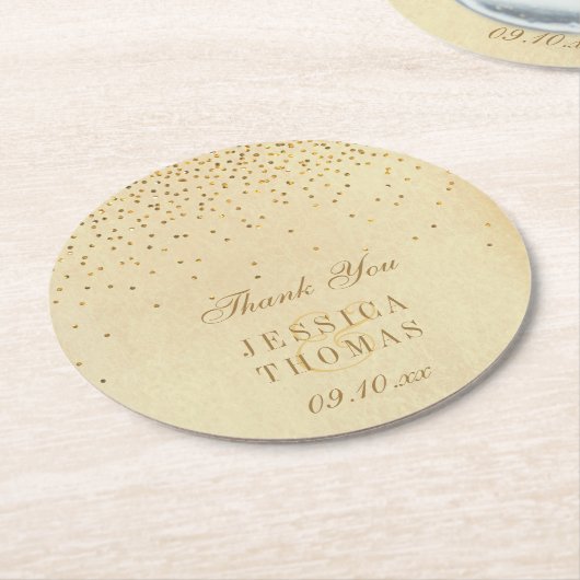 ザヴィンテージグラム金ゴールド結婚紙吹雪コレクション ラウンドペーパーコースター (アングル)