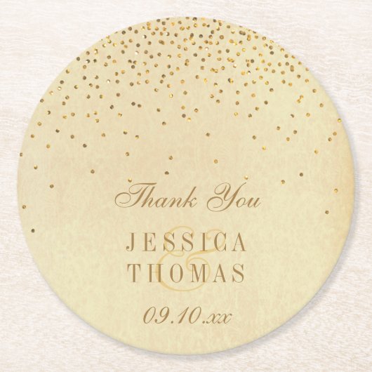 ザヴィンテージグラム金ゴールド結婚紙吹雪コレクション ラウンドペーパーコースター (正面)