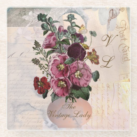 ザヴィンテージレディー花瓶+モノグラム ガラスコースター (正面)