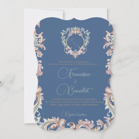 ザーズ結婚リージェンシーエレガントダスティブルー招待状 (正面)