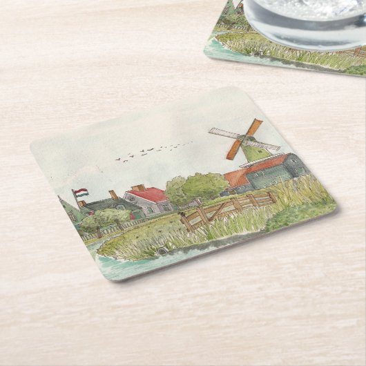 ザーンセシャンザアンダムオランダウォーターカラーポステ スクエアペーパーコースター (アングル)