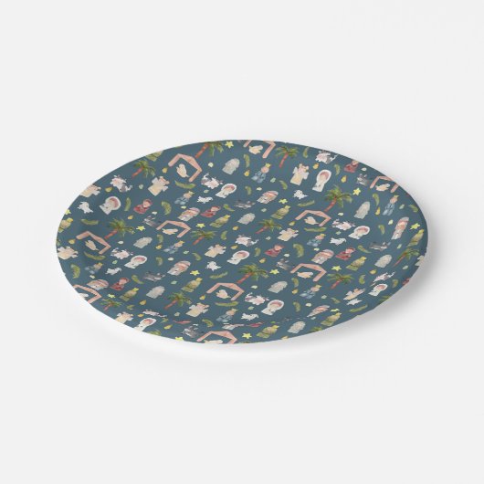 ザ出生クリスマスホリデーネイビー紙プレート ペーパープレート (アングル)