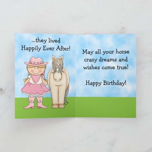 ザ女性のカーボーイとカエルの馬誕生日 カード (内部)