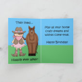 ザ女性のカーボーイとカエル – 馬の誕生日カード カード (内部)