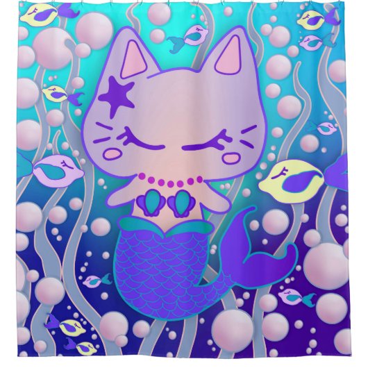 ザ小さなパーメイドキャット人魚バスタブのシャワーカーテン シャワーカーテン (正面)