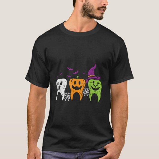 ザ幽霊カボチャ魔歯歯科用ハロウィーン歯科医 Tシャツ (正面)