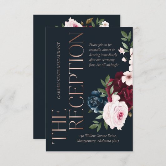 ザ披露宴ブルゴーニュ&ネイビーウォーター花模様 エンクロージャーカード (正面/裏面)