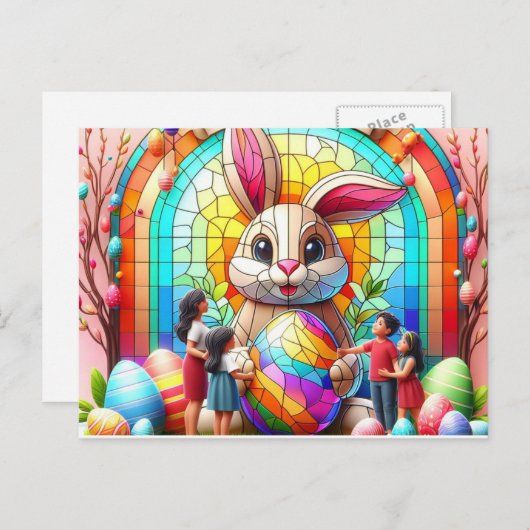 ザ抽象芸術イースターバニーステイングラス シーズンポストカード (正面/裏面)